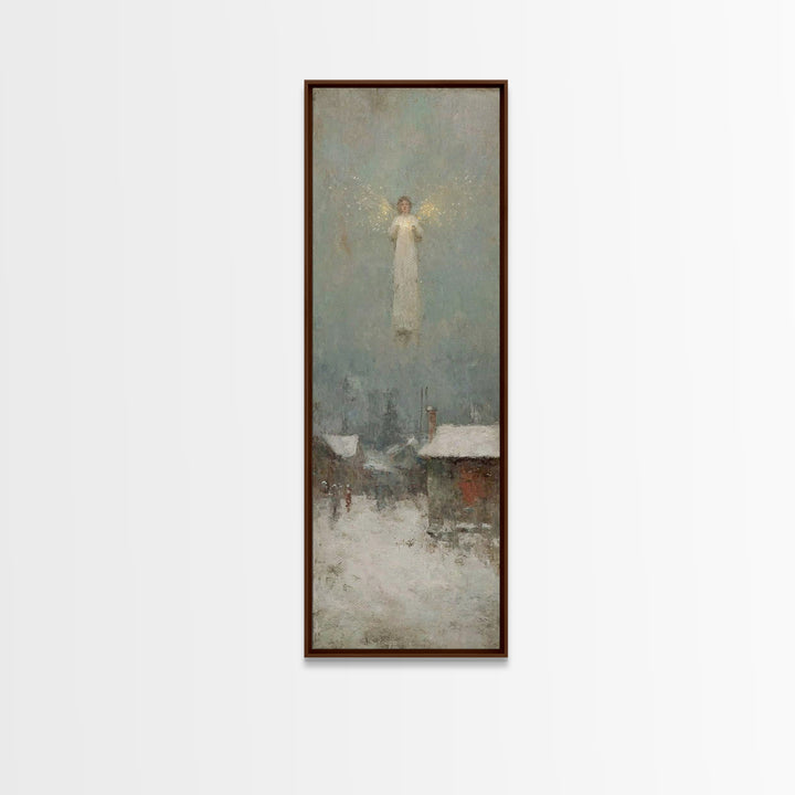 Winter Angel – Framed Canvas Print, Christmas Wall Art, Christian Christmas Art, Christian Art Canvas, Tall Narrow Wall Art, Christmas Art
