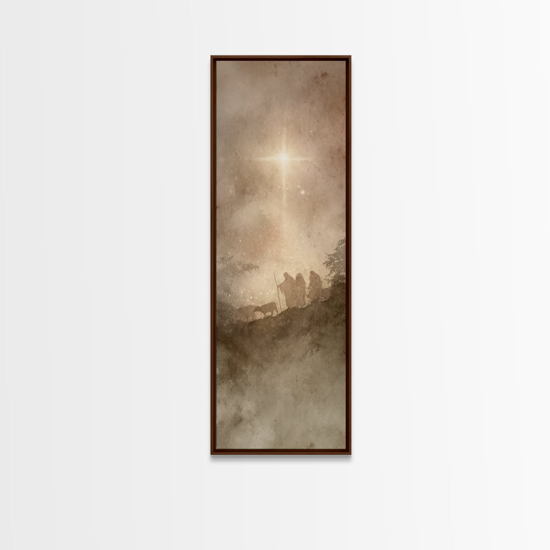 The Guiding Star – Framed Canvas Print – Narrow Art – Christian Wall Art – Christmas Art – Jesus Painting – Christian Decor
