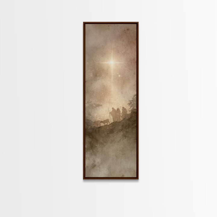 The Guiding Star – Framed Canvas Print – Narrow Art – Christian Wall Art – Christmas Art – Jesus Painting – Christian Decor