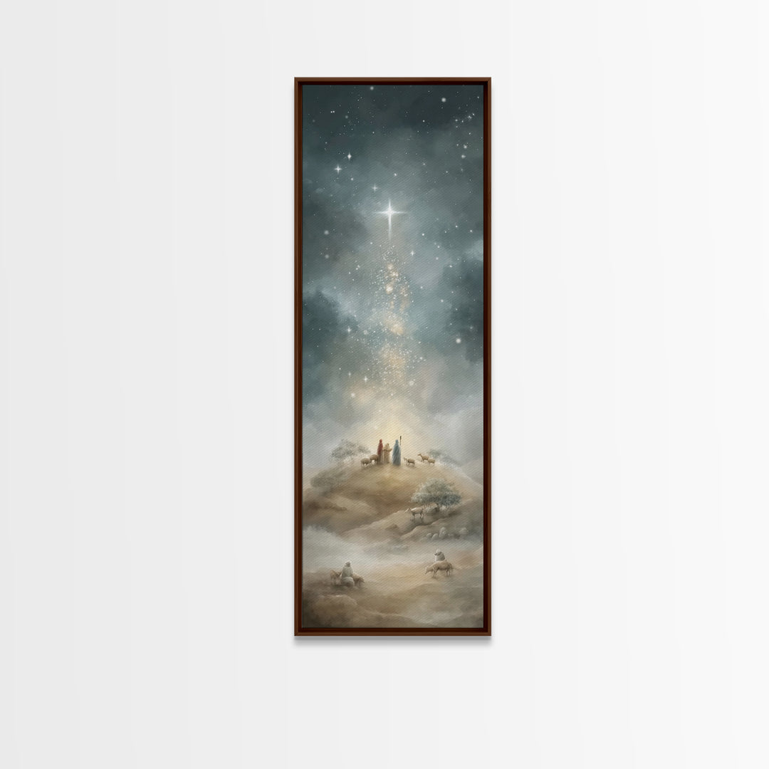 Star Over Bethlehem, Framed Canvas Print, Narrow Art, Christian Art Canvas, Christmas Art Work, Christian Painting