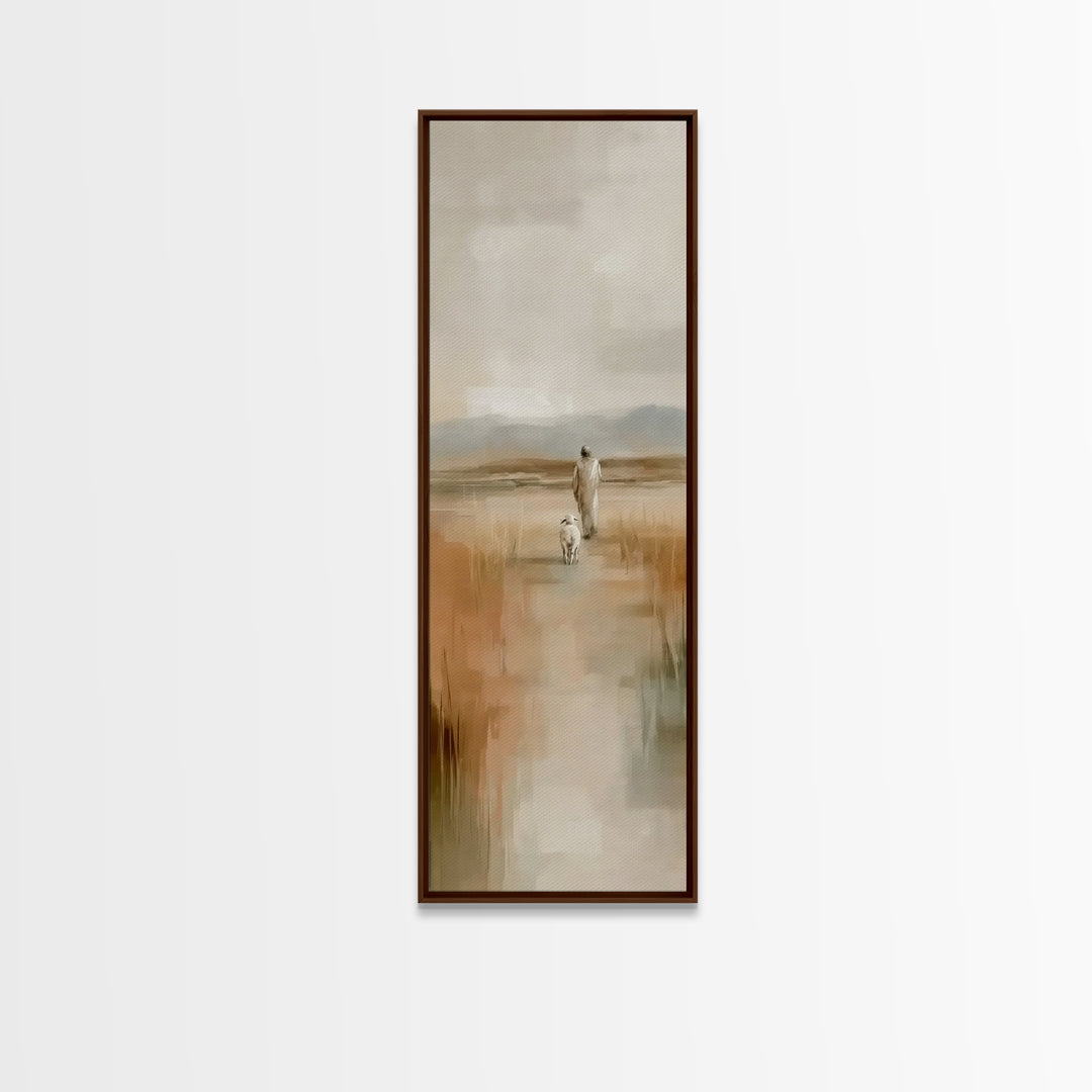 Quiet Shepherd Road | Framed Canvas Print | Tall Skinny Art Print | Christian Art | Jesus Canvas Art | Christian Paintings | Christian Deco