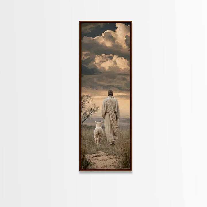 Following The Savior – Framed Canvas Print – Narrow Art – Jesus Painting – Christian Art Canvas – Christian Gift Ideas – Modern Christian A