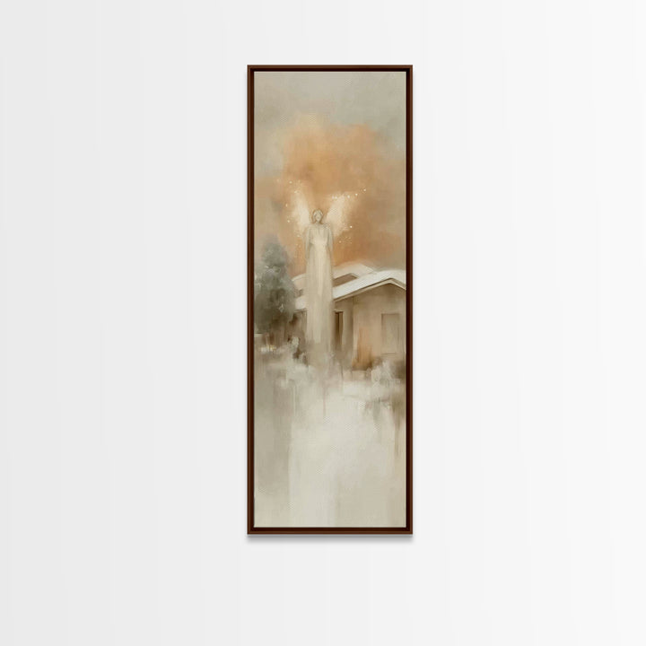 Angel Above Home – Framed Canvas Print, Christian Art Canvas, Christian Wall Art, Skinny Art, Christian Christmas Art, Subtle Christian Art