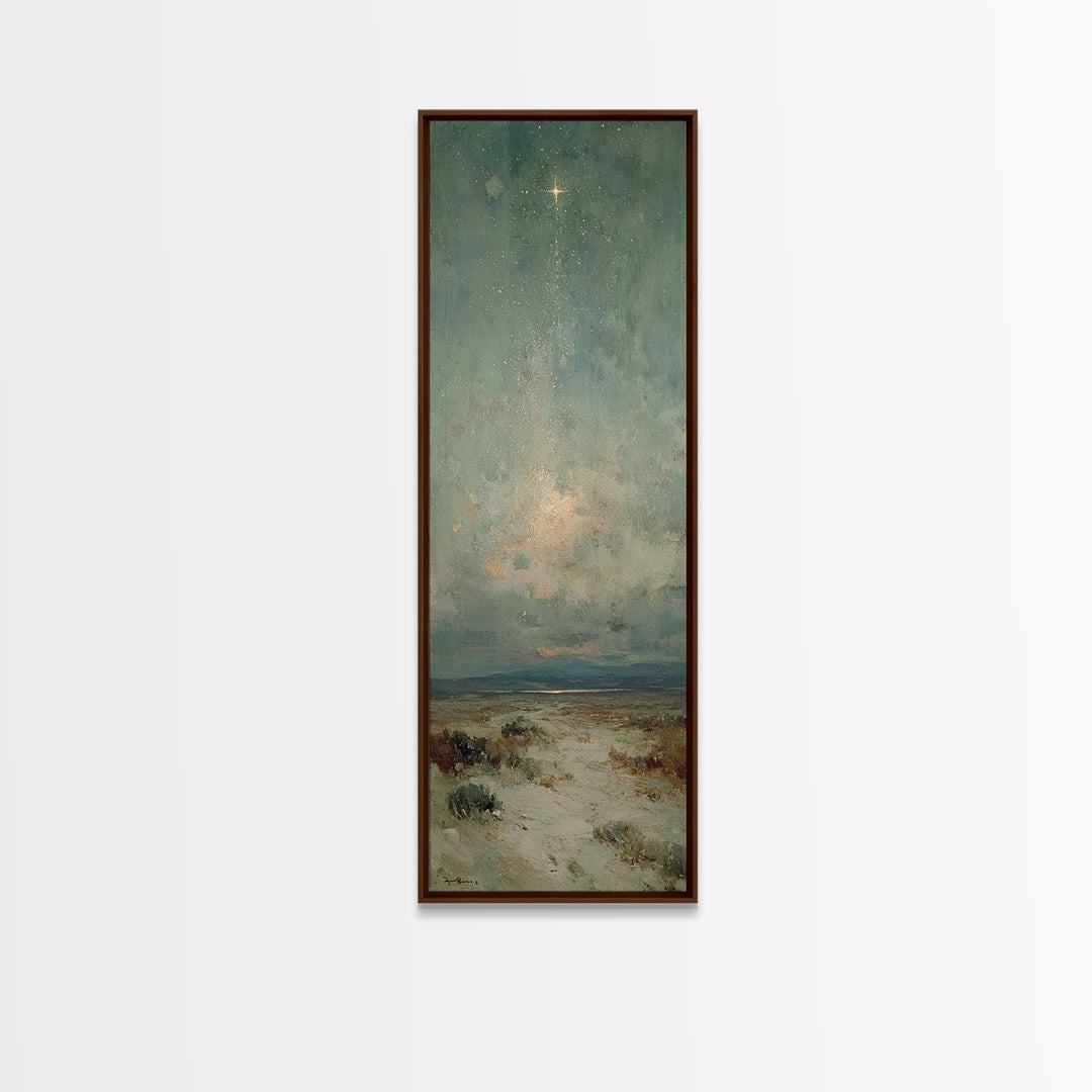 Starry Night Path – Framed Canvas Print – Narrow Art – Christian Wall Art – Christmas Art – Christian Art Canvas – Christian Christmas Deco