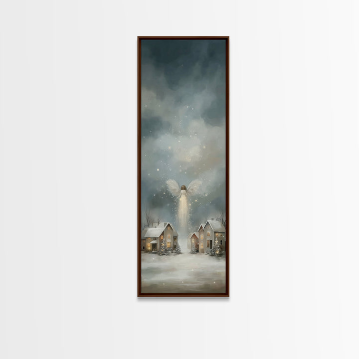 Heavenly Arrival – Framed Canvas Print – Christmas Wall Art – Christian Christmas Art – Tall Narrow Wall Art – Christian Art Canvas – Winte