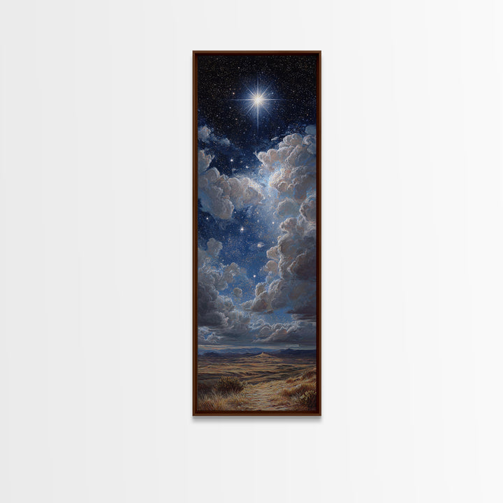 The Guiding Star – Framed Canvas Print – Christian Wall Art – Christian Art Canvas – Christmas Art – Narrow Art – Jesus Painting