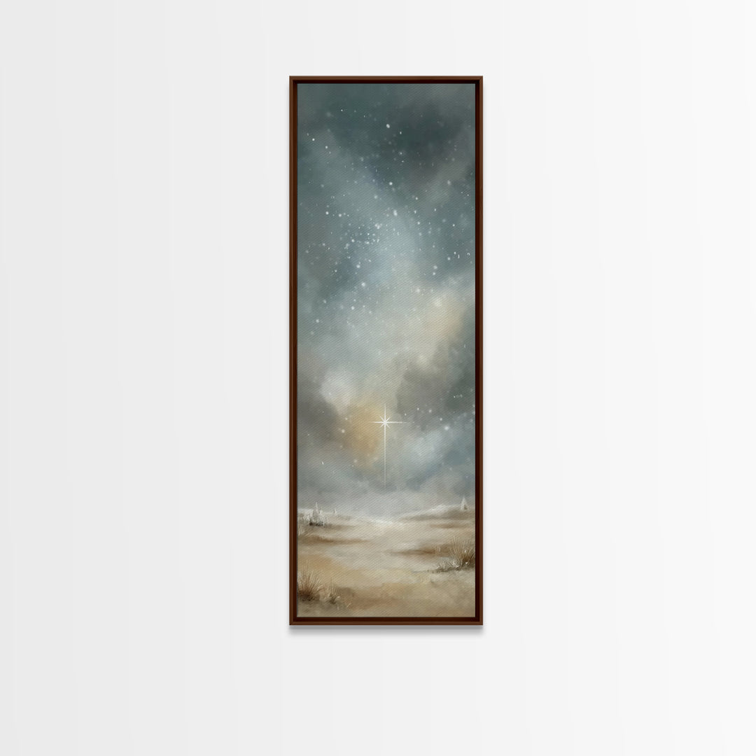 Heavenly Night Glow | Framed Canvas Print | Christian Art Canvas | Christian Christmas Art | Tall Narrow Wall Art | Christian Painting | Ch