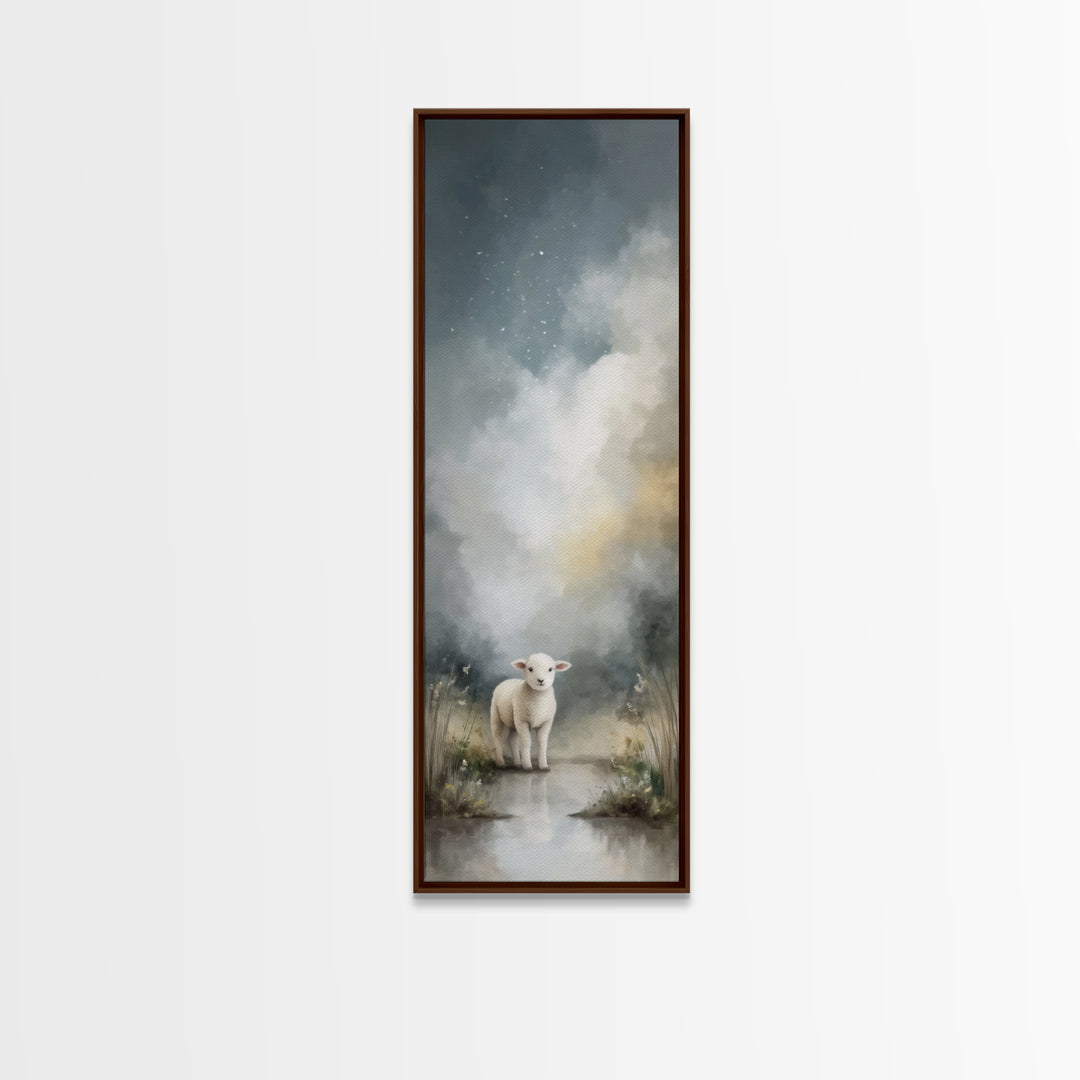 Soft Meadow Lamb – Framed Canvas Print – Christian Art Canvas – Christian Wall Art – Narrow Art – Minimalist Christian Art – Christian Art
