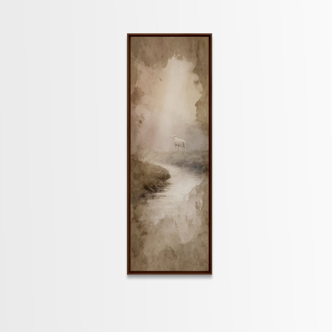 Misty Valley Sheep, Framed Canvas Print, Christian Art Canvas, Christian Wall Art, Narrow Art, Christian Art Print, Moody Christian Art, Ch