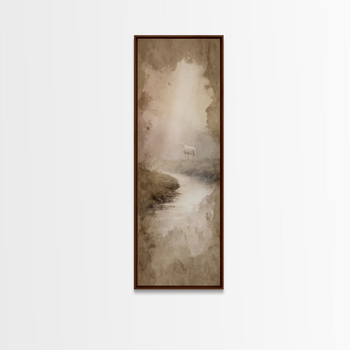 Misty Valley Sheep, Framed Canvas Print, Christian Art Canvas, Christian Wall Art, Narrow Art, Christian Art Print, Moody Christian Art, Ch