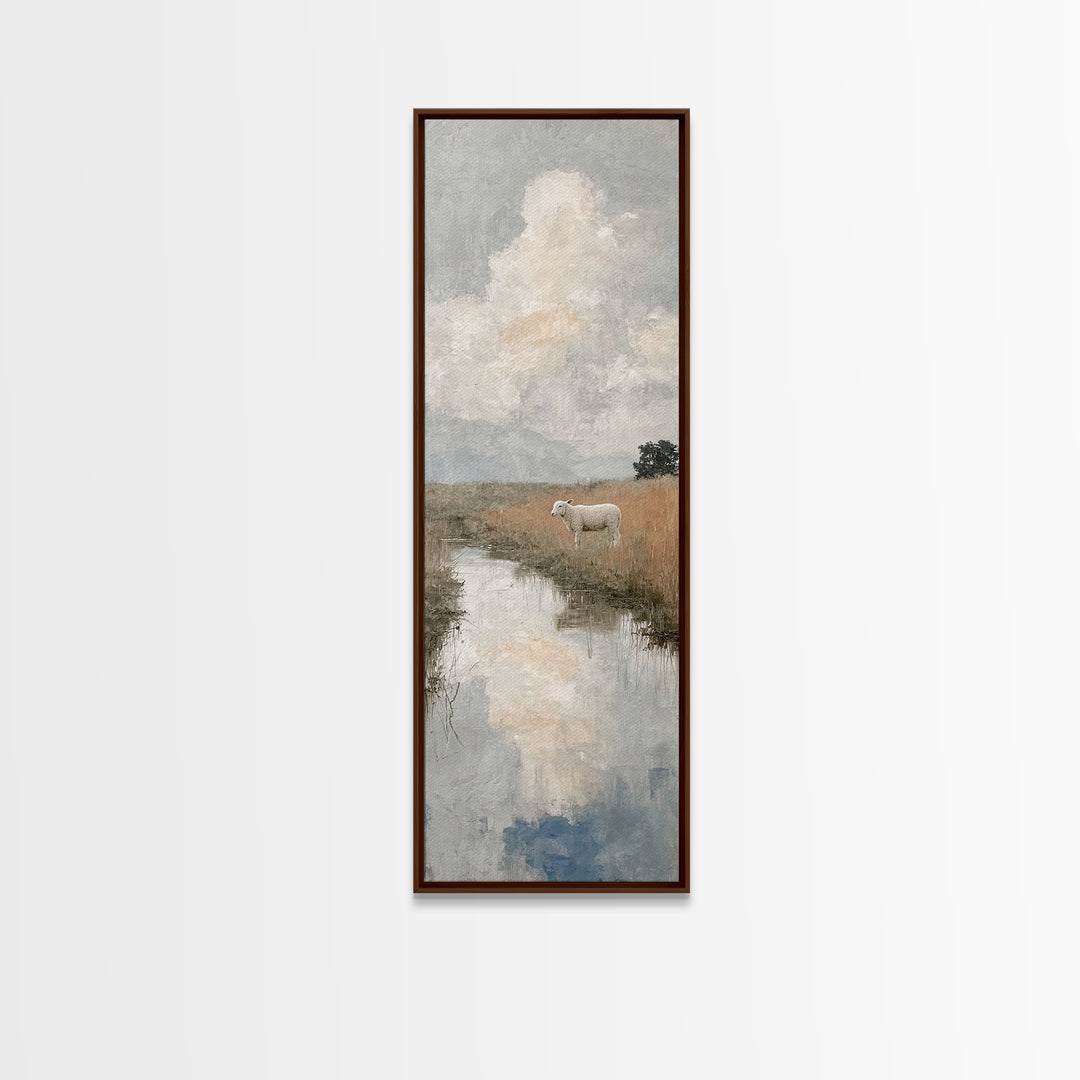 Quiet Field Sheep – Framed Canvas Print – Christian Art Canvas – Christian Wall Art – Tall Narrow Wall Art – Christian Art Print – Subtle C