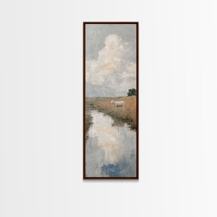 Quiet Field Sheep – Framed Canvas Print – Christian Art Canvas – Christian Wall Art – Tall Narrow Wall Art – Christian Art Print – Subtle C