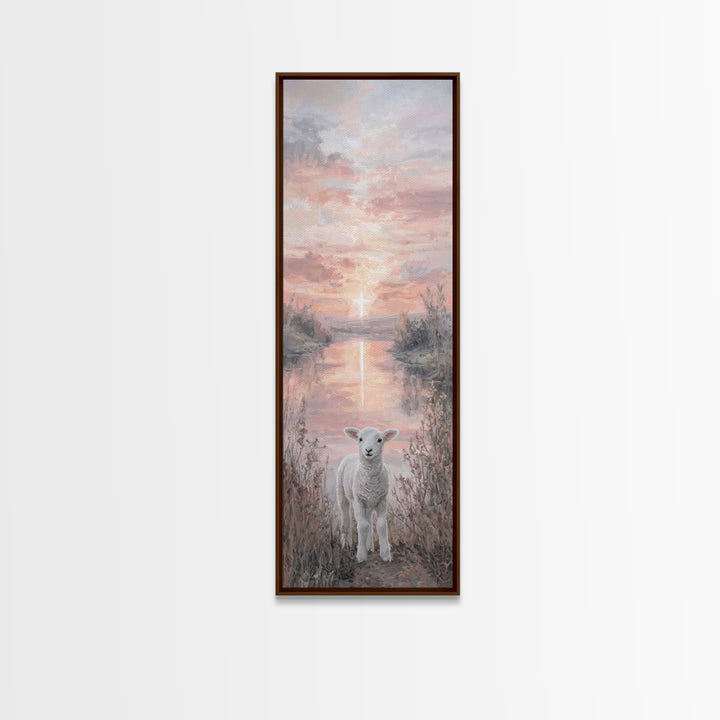 Dawn Cross Reflection, Framed Canvas Print, Christian Wall Art, Christian Art Canvas, Tall Skinny Art Print, Christian Christmas Art, Chris