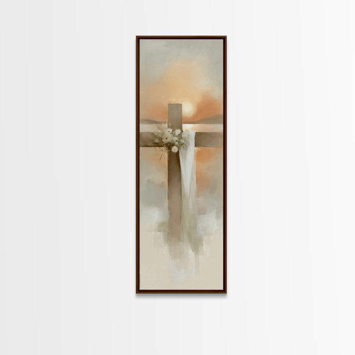 Cross Of Morning – Framed Canvas Print – Christian Art Canvas – Christian Wall Art – Narrow Art – Christian Art Print – Christian Decoratio