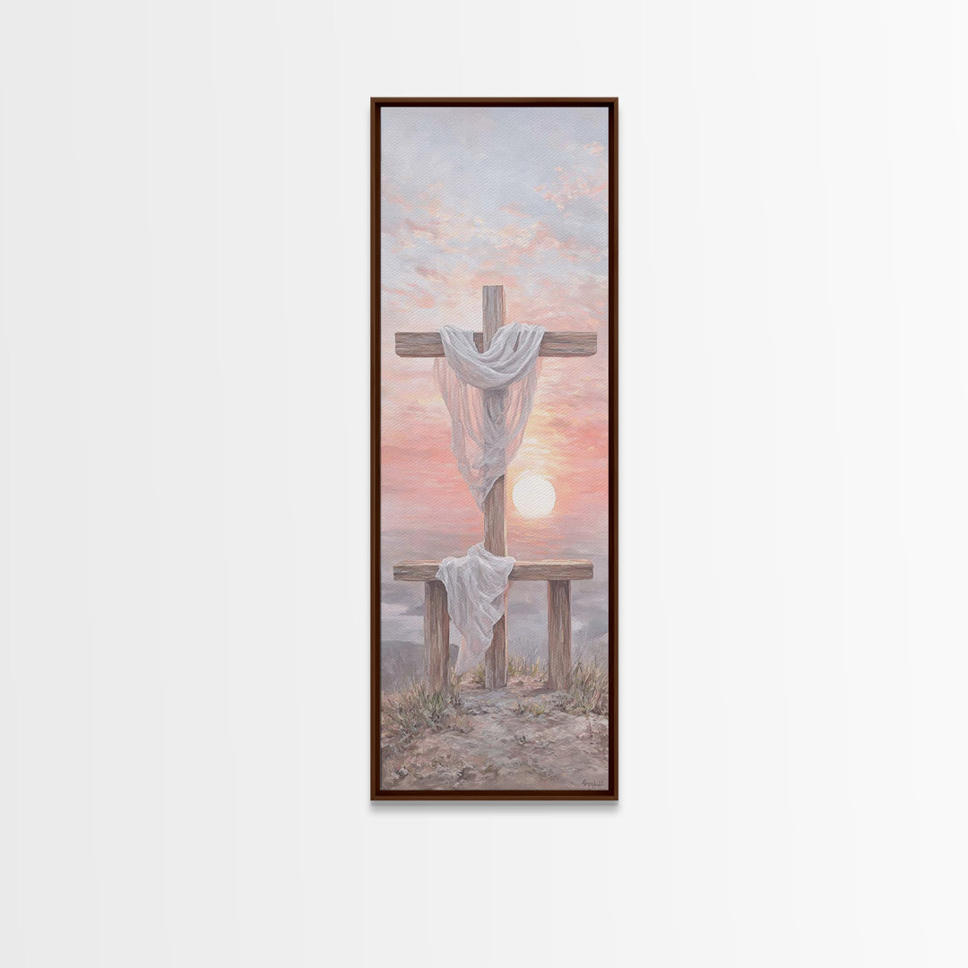 Mercy At Sunrise | Framed Canvas Print | Tall Narrow Wall Art | Christian Wall Art | Christian Painting | Christian Christmas Art | Christi