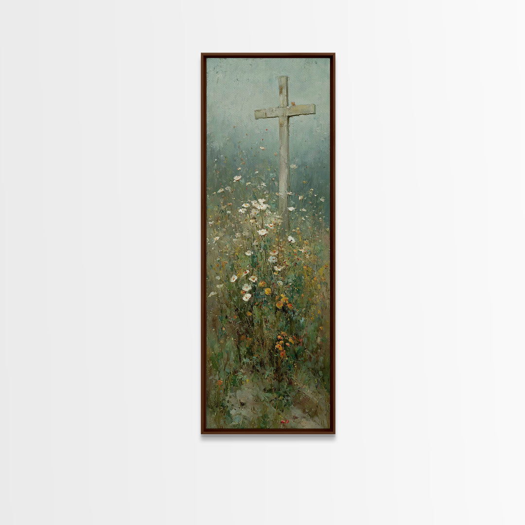 Bloom Of Redemption, Framed Canvas Print, Narrow Art, Christian Art Print, Christian Wall Art, Jesus Painting, Christian Christmas Art