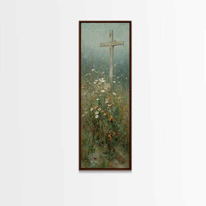 Bloom Of Redemption, Framed Canvas Print, Narrow Art, Christian Art Print, Christian Wall Art, Jesus Painting, Christian Christmas Art