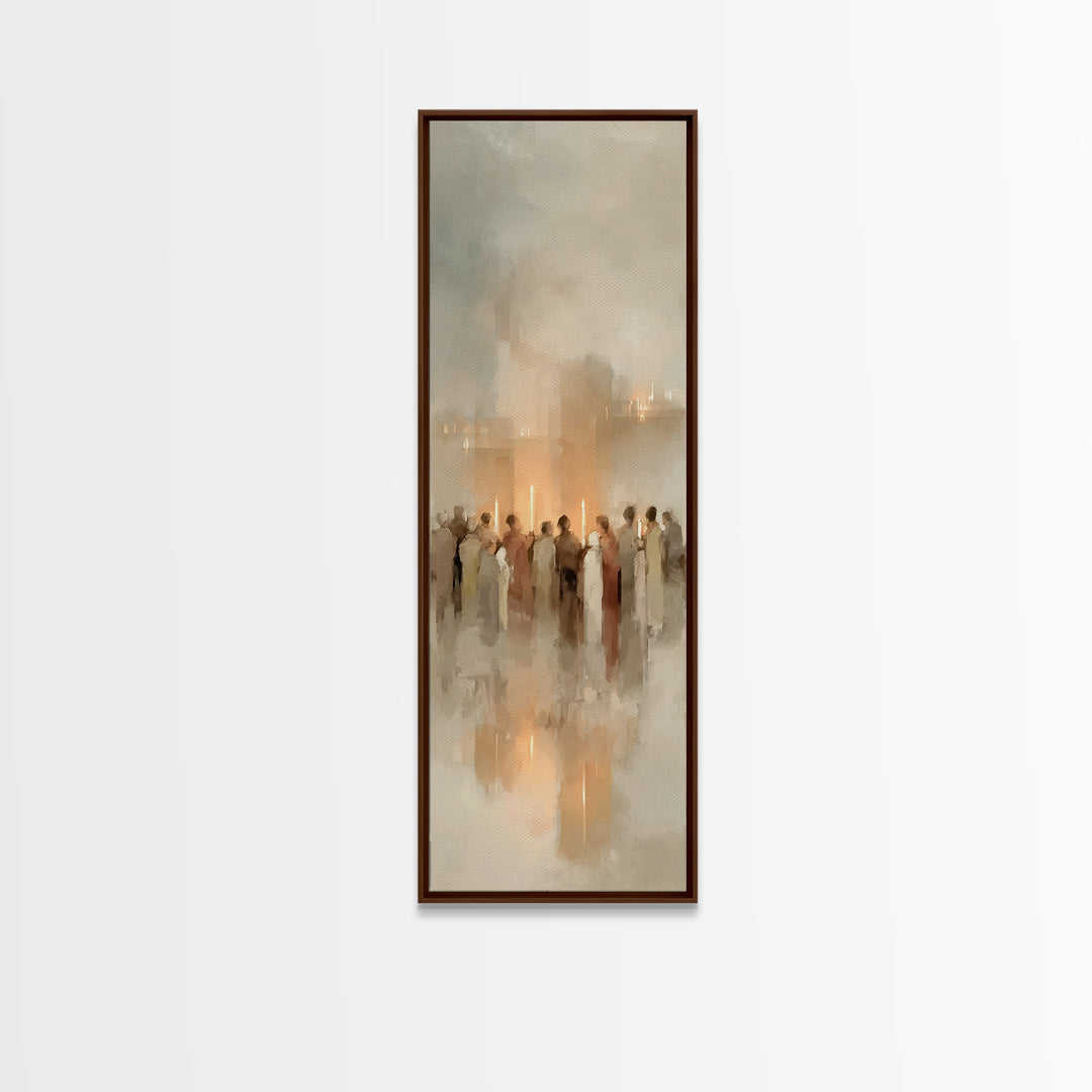 Candlelit Gathering | Framed Canvas Print | Christian Wall Art | Christian Christmas Art | Modern Christian Art | Narrow Art