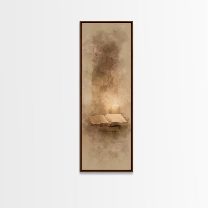 Sacred Candle Light – Framed Canvas Print – Tall Narrow Wall Art – Christian Wall Art – Christian Art Canvas – Christian Painting – Christi