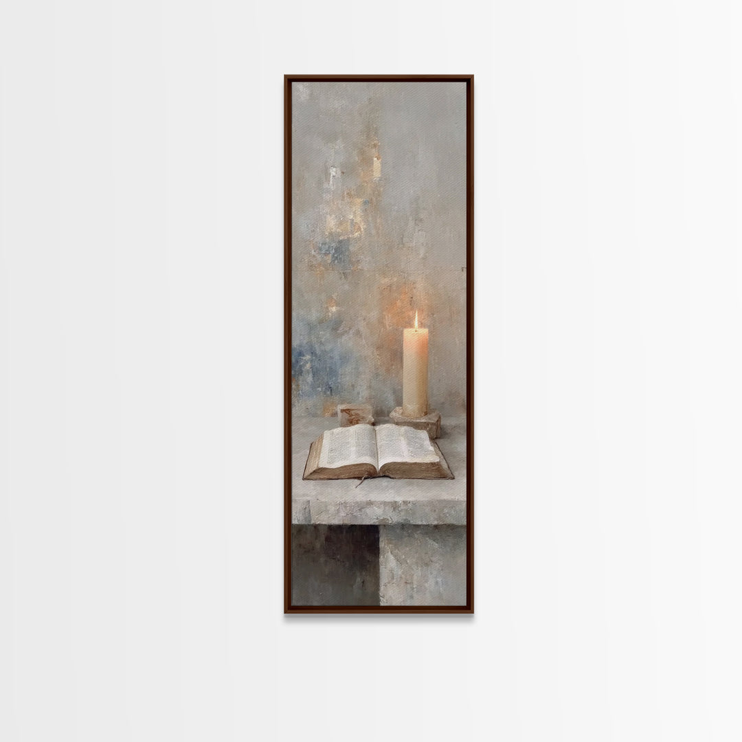 Quiet Scripture Flame – Framed Canvas Print – Narrow Art – Christian Painting – Christian Wall Art – Christian Art Gift – Modern Christian