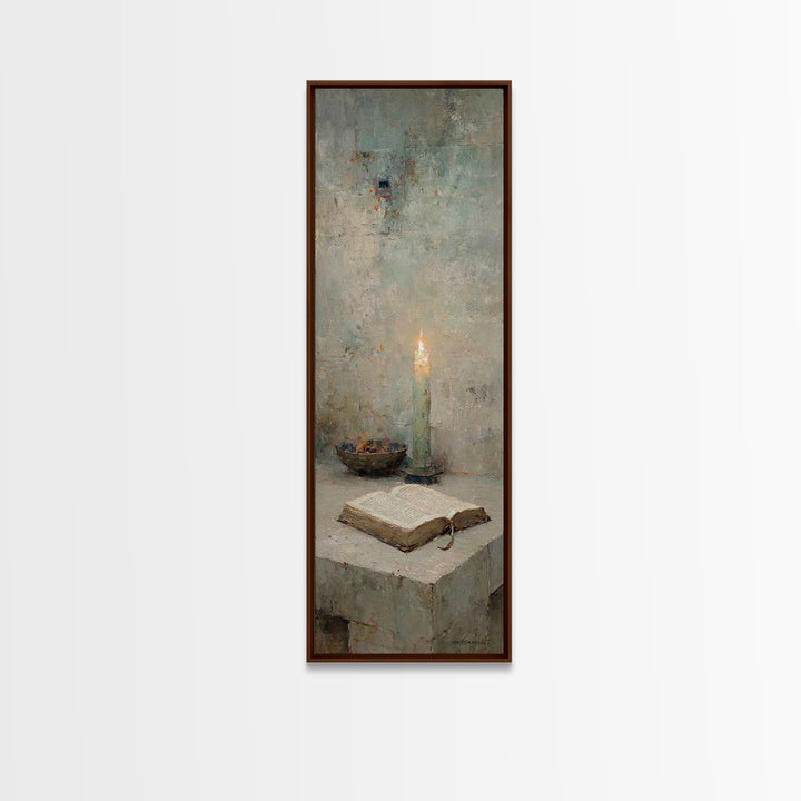 Ancient Word Flame – Framed Canvas Print – Tall Narrow Wall Art – Christian Art Print – Moody Christian Art – Christian Wall Art – Christia
