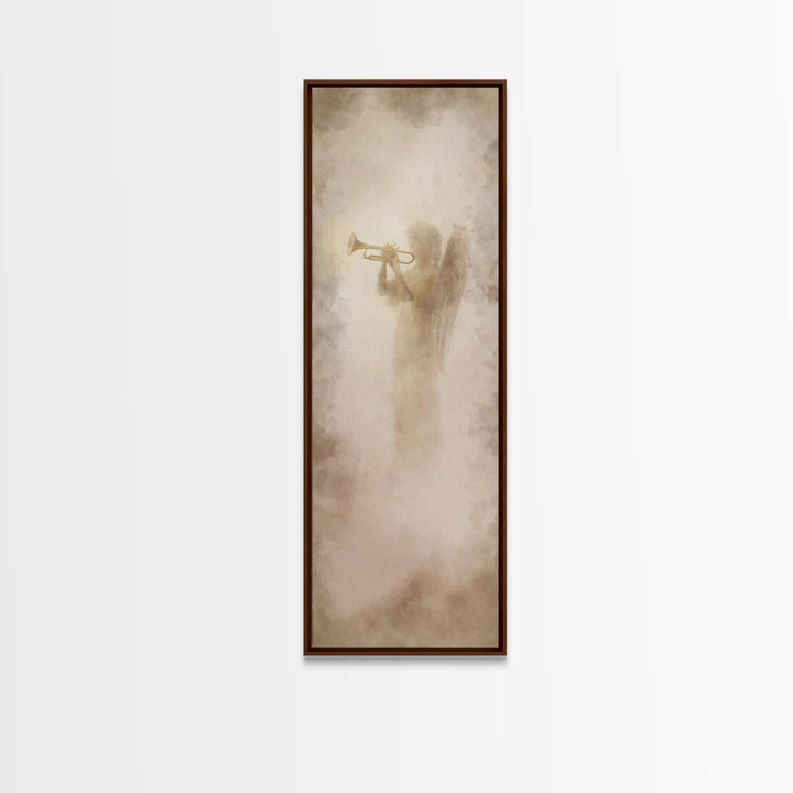 Heavenly Trumpet Light, Framed Canvas Print, Skinny Art, Christian Wall Art, Christian Art Print, Christian Christmas Art, Christian Decor