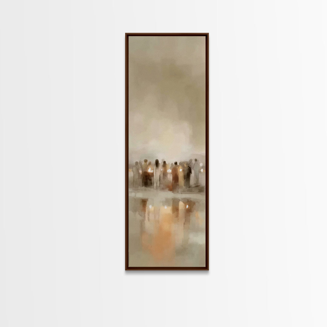 Silent Night Crowd | Framed Canvas Print | Tall Narrow Wall Art | Christian Wall Art | Christian Art Canvas | Christian Christmas Art
