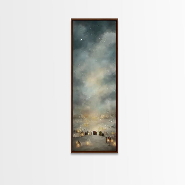 Night Of Many Lights | Framed Canvas Print | Narrow Art | Christian Art Print | Christian Wall Art | Christian Christmas Art | Jesus Art
