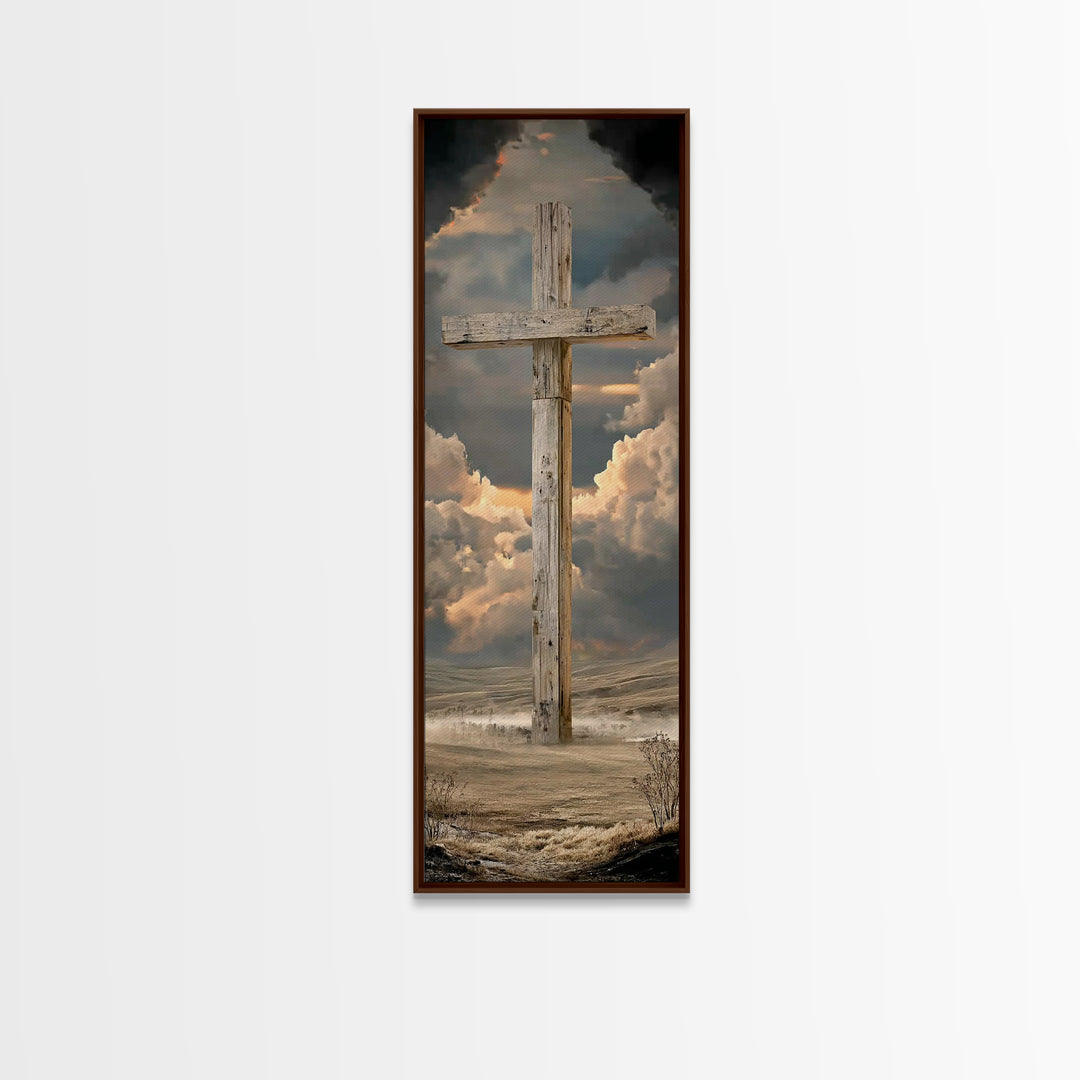 Enduring Cross Horizon | Framed Canvas Print | Narrow Art | Christian Wall Art | Christian Art Canvas | Christian Painting | Christian Gift