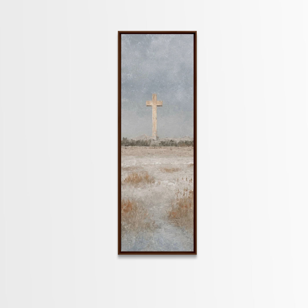 Winter Cross Hope – Framed Canvas Print – Christian Art Canvas – Christian Wall Art – Christmas Art – Tall Narrow Wall Art – Jesus Painting