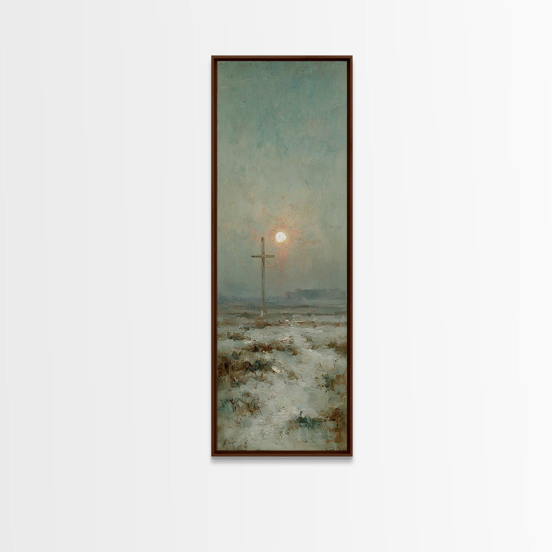 Heavenly Morning Cross – Framed Canvas Print – Christmas Art – Tall Narrow Wall Art – Christian Wall Art – Jesus Painting – Christian Art C