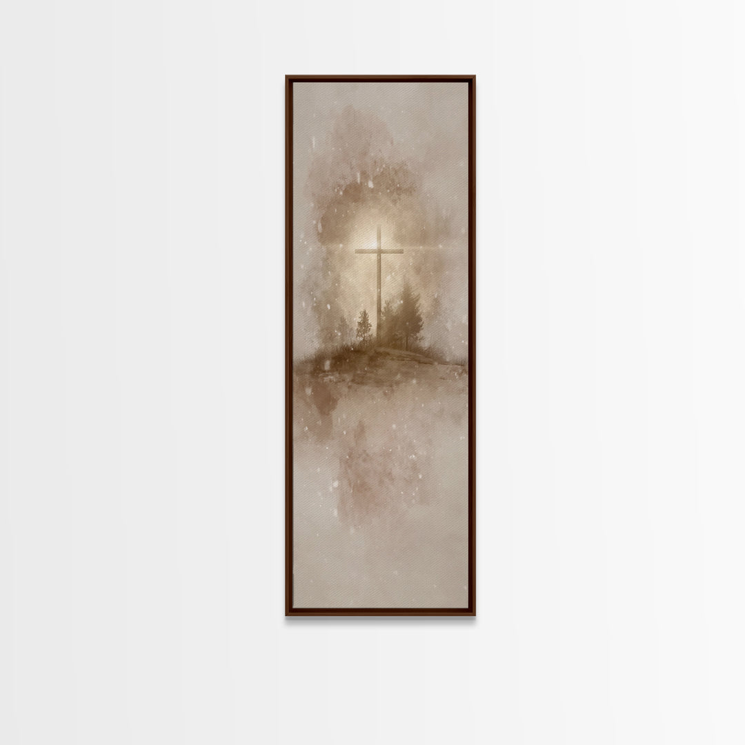Silent Field Cross – Framed Canvas Print – Tall Narrow Wall Art – Christian Art Canvas – Jesus Painting – Christmas Art – Christian Wall Ar
