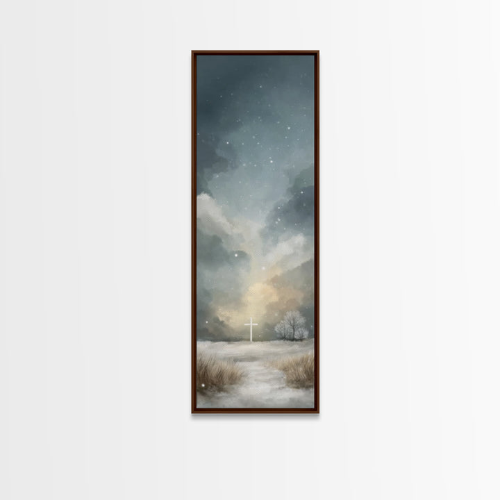 Sacred Hill Glow – Framed Canvas Print – Christian Wall Art – Jesus Painting – Tall Narrow Wall Art – Christian Art Canvas – Christmas Art