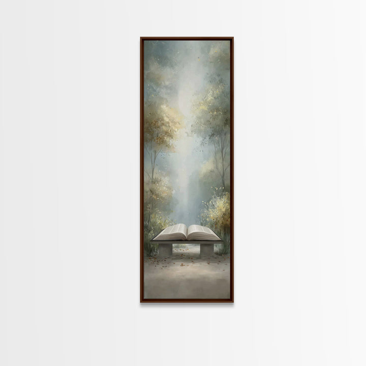 Sacred Forest Reading – Framed Canvas Print – Christian Wall Art – Christian Painting – Narrow Art – Christian Art Canvas – Christian Decor