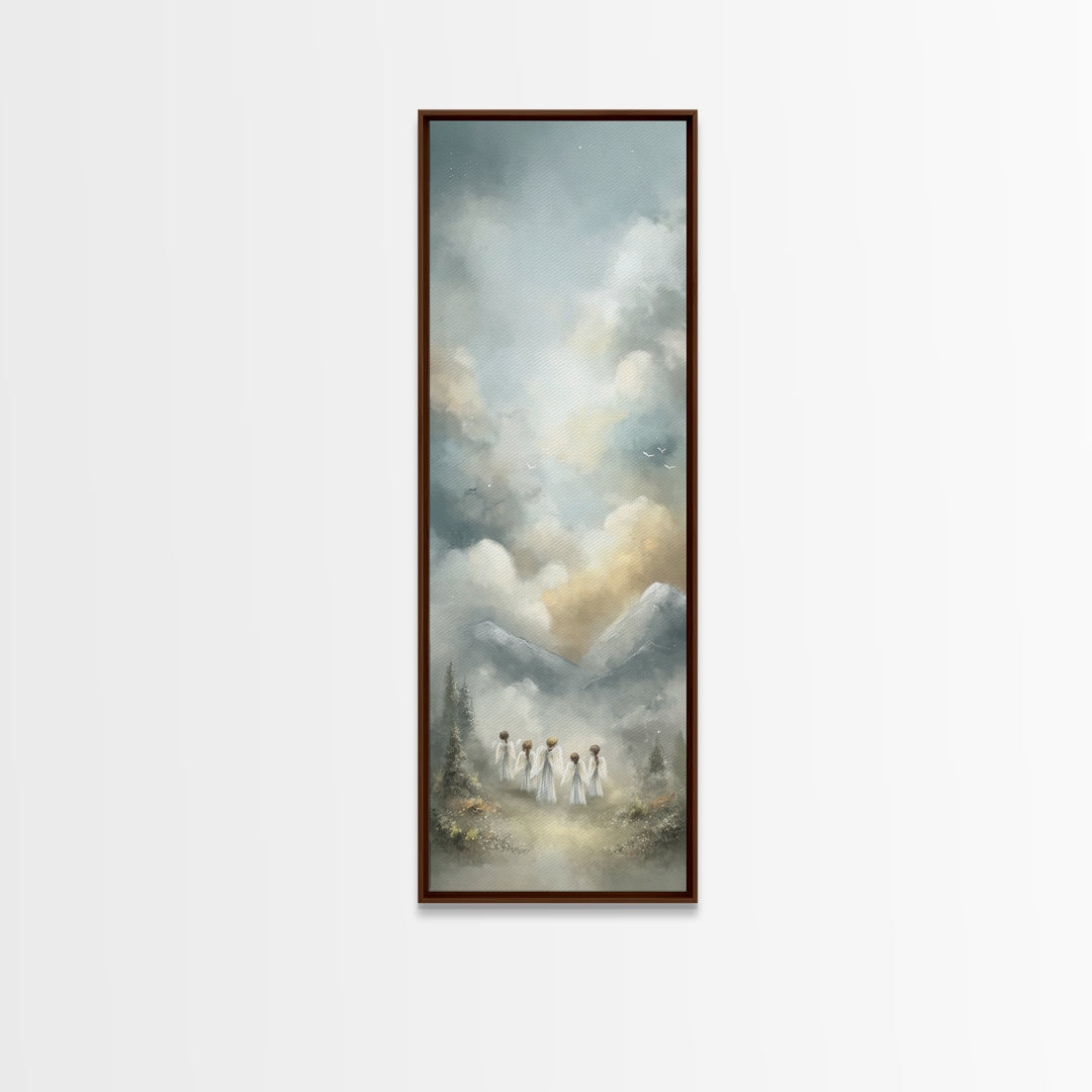Morning Glory Angels – Framed Canvas Print, Christian Art Canvas, Christian Wall Art, Tall Narrow Wall Art, Christian Christmas Art, Christ