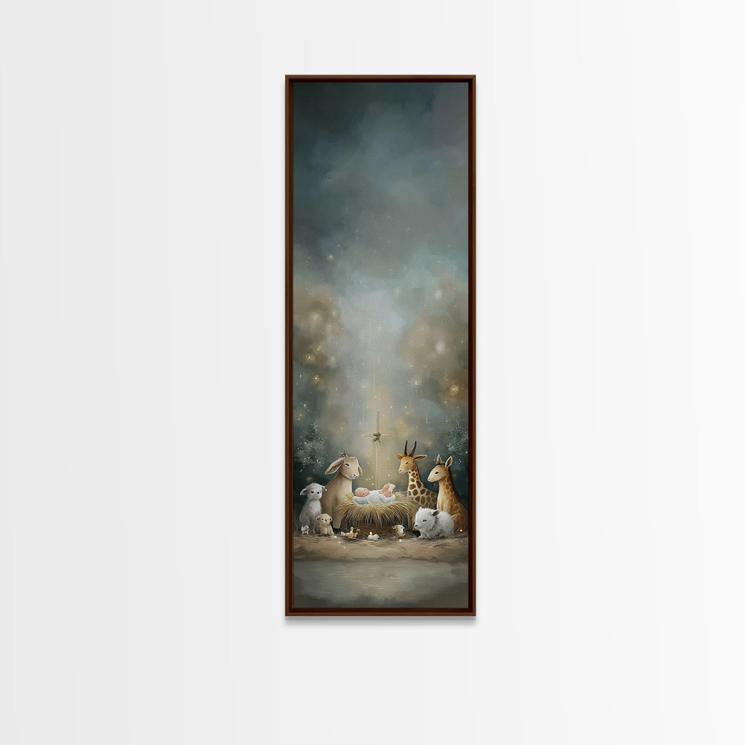Starry Night Peace, Framed Canvas Print, Christian Christmas Art, Christian Decor, Tall Narrow Wall Art, Jesus Painting, Christmas Wall Art