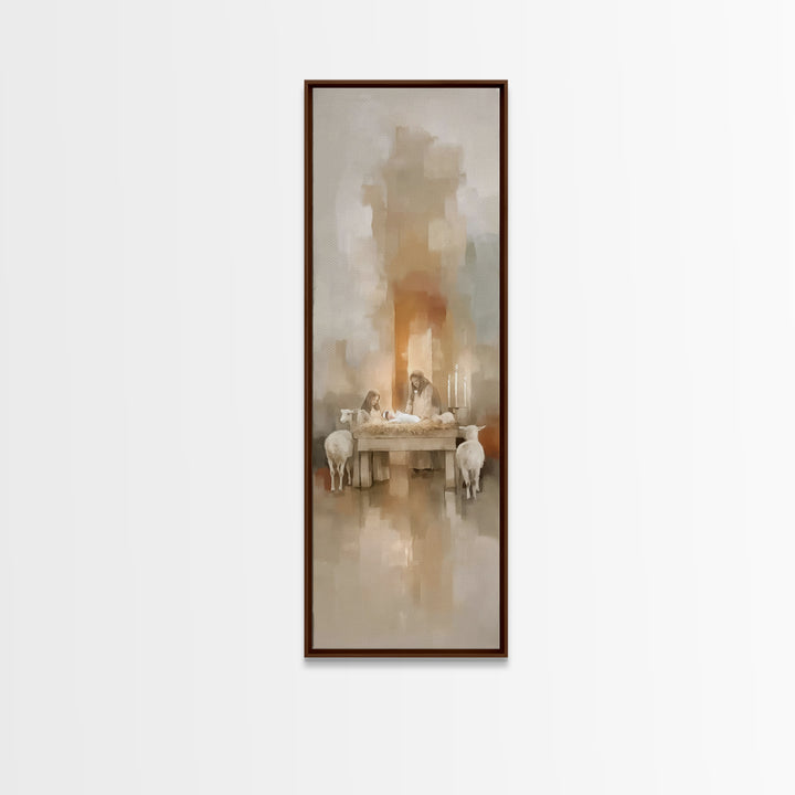 Holy Stable Calm, Framed Canvas Print, Christian Art Print, Christmas Art Prints, Narrow Art, Jesus Painting Canvas, Christian Christmas De