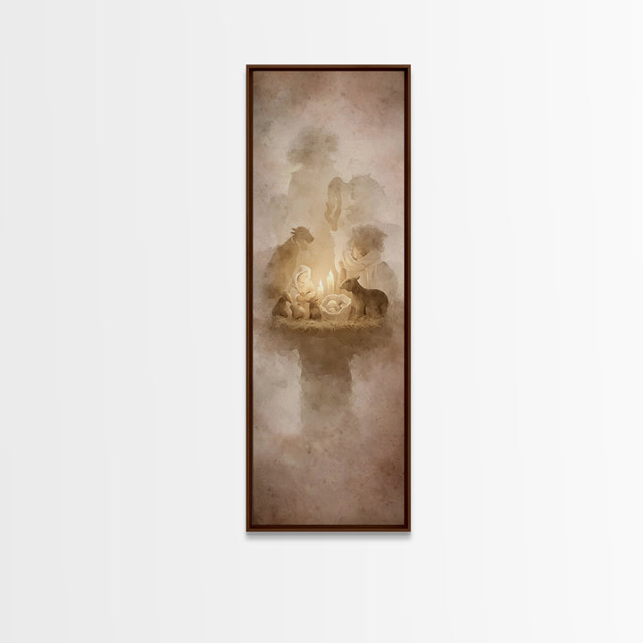 Bethlehem Candle Peace – Framed Canvas Print – Christian Art – Christmas Canvas Wall Art – Skinny Art – Christian Decorations – Jesus Paint