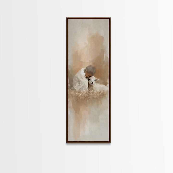 Tender Lamb Mercy, Framed Canvas Print, Christian Art Canvas, Christian Christmas Art, Narrow Art, Christian Gift, Jesus Art Print