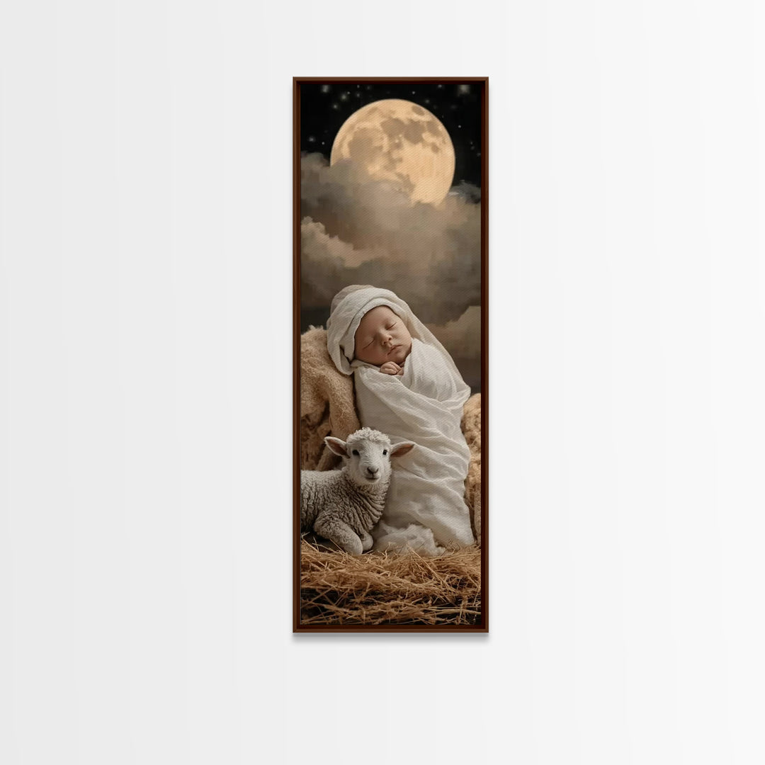 Midnight Holy Calm | Framed Canvas Print | Christian Christmas Art | Christian Wall Art | Tall Skinny Art Print | Christian Art Print | Jes