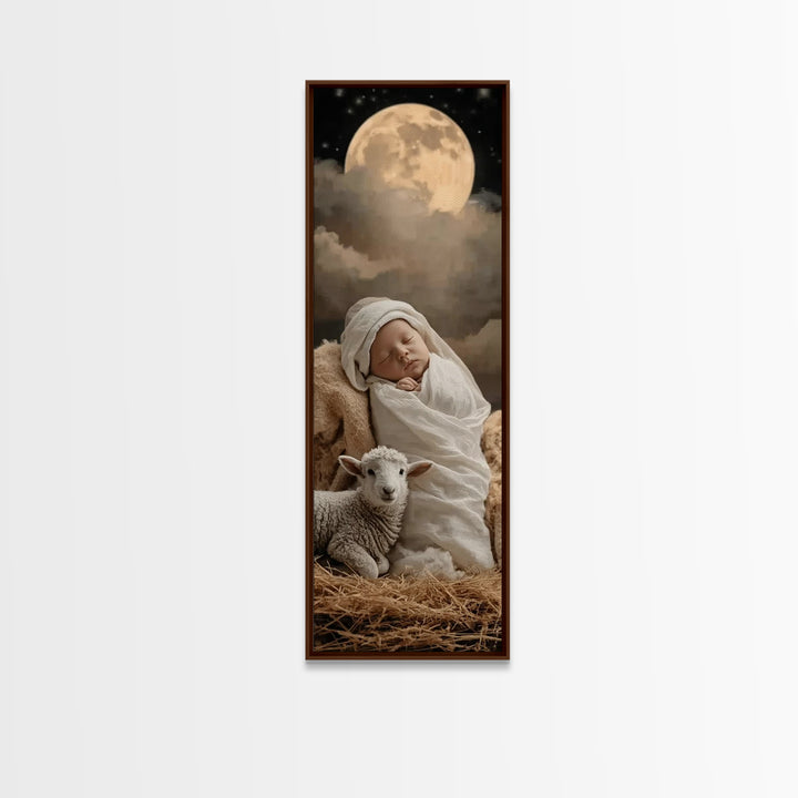 Midnight Holy Calm | Framed Canvas Print | Christian Christmas Art | Christian Wall Art | Tall Skinny Art Print | Christian Art Print | Jes
