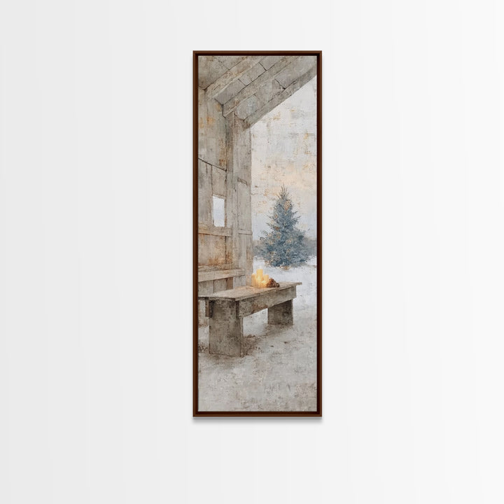 Quiet Barn Hope – Framed Canvas Print – Christian Wall Art – Subtle Christian Art – Christmas Art Prints – Narrow Art