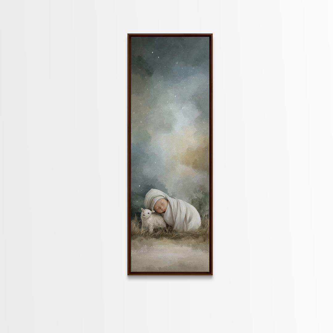 Silent Lamb Peace – Framed Canvas Print – Christian Wall Art – Jesus Art Print – Christmas Art – Narrow Art – Christian Art Canvas