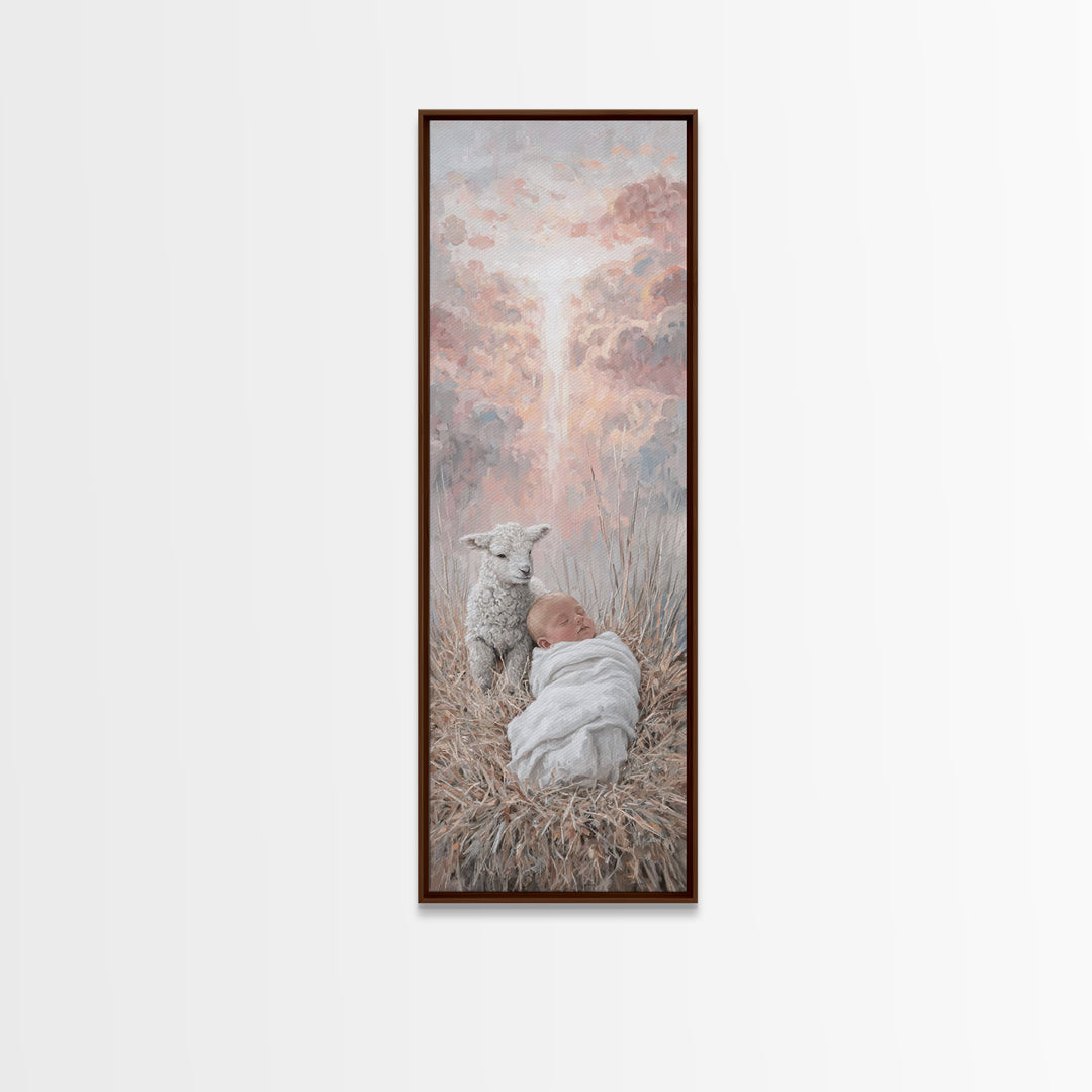 Dawn Of Grace | Framed Canvas Print | Christian Art Canvas | Christmas Art | Tall Skinny Art Print | Jesus Painting | Christian Wall Art