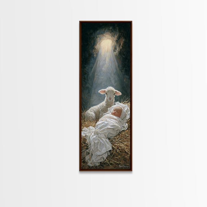 Holy Light Promise – Framed Canvas Print – Christian Christmas Art – Jesus Painting – Christian Art – Tall Narrow Wall Art – Christmas Art