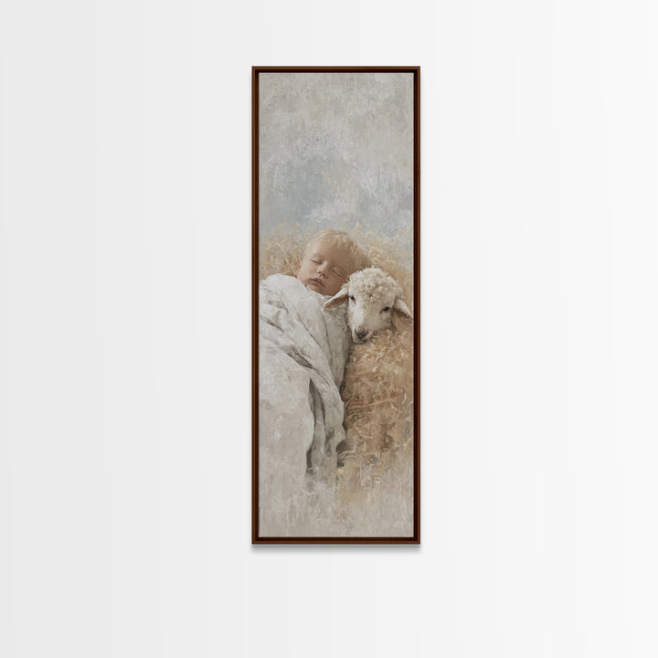 Lamb Of Morning – Framed Canvas Print – Christian Art Canvas – Christian Christmas Art – Skinny Art – Jesus Painting – Christian Wall Art