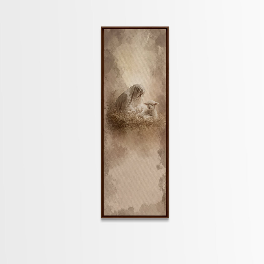 Heaven’s Gentle Rest | Framed Canvas Print | Christian Art | Christian Christmas Art | Narrow Art | Jesus Art Print | Christmas Wall Art