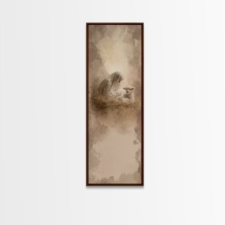 Heaven’s Gentle Rest | Framed Canvas Print | Christian Art | Christian Christmas Art | Narrow Art | Jesus Art Print | Christmas Wall Art
