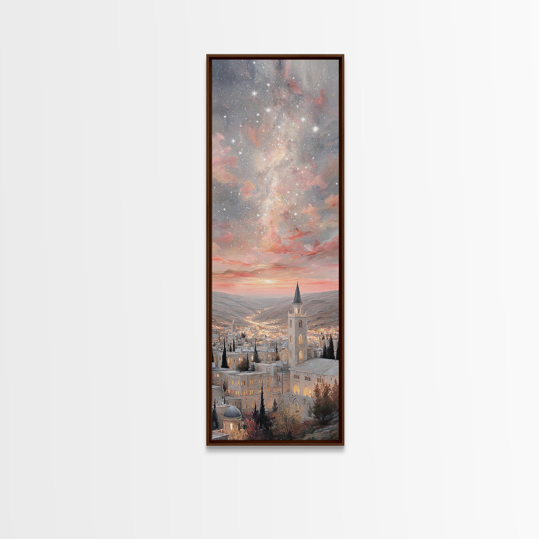 City Of Starfall, Framed Canvas Print, Christmas Canvas Wall Art, Christian Art, Skinny Art, Christian Decoration, Christmas Art Prints