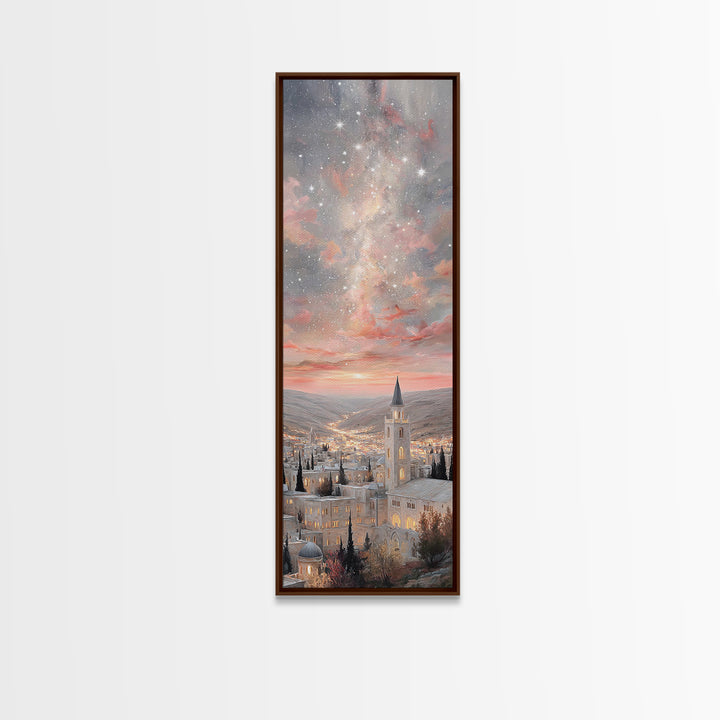 City Of Starfall, Framed Canvas Print, Christmas Canvas Wall Art, Christian Art, Skinny Art, Christian Decoration, Christmas Art Prints